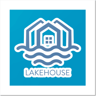 Abstract Wave and House Home Sticker logo design. Creative Modern Beach property sticker design icon. Posters and Art